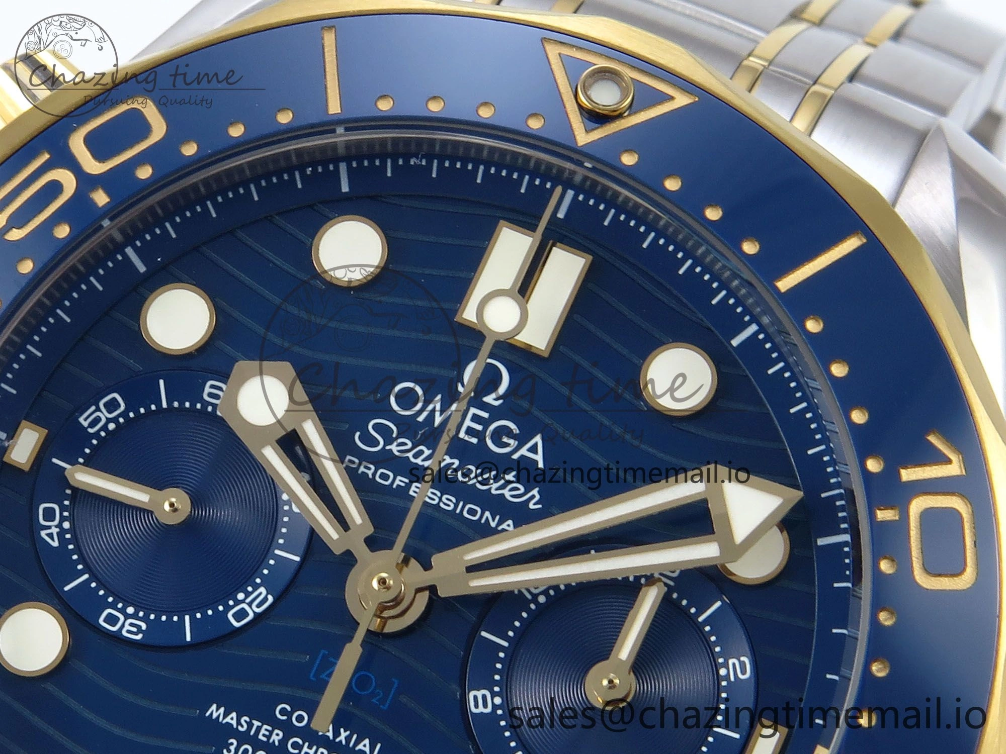 Colorful Seamaster 300m Chrono SS YG OMF 1:1 Best Edition Blue Dial on SS YG Bracelet A 7691