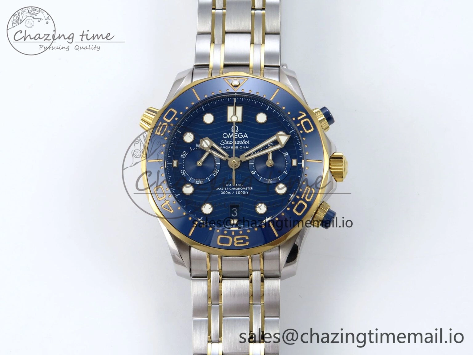 Colorful Seamaster 300m Chrono SS YG OMF 1:1 Best Edition Blue Dial on SS YG Bracelet A 7691