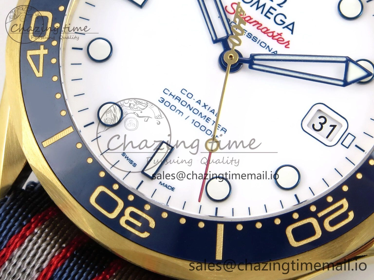 Seamaster 300m Diver YG OMF 1:1 Best Edition Blue Orange Ceramic White Dial on Blue Nato Strap A Thermal 7704