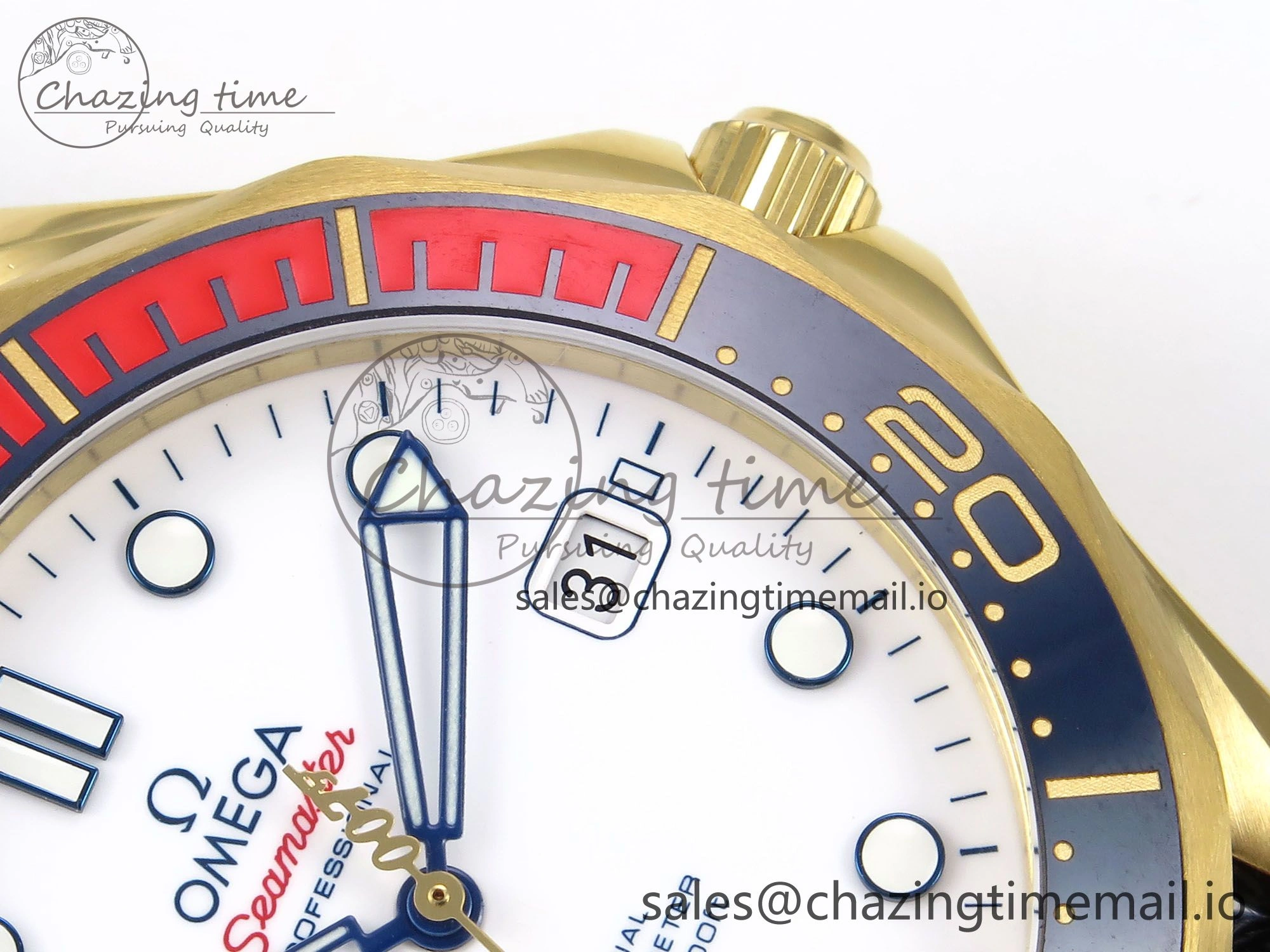 Seamaster 300m Diver YG OMF 1:1 Best Edition Blue Orange Ceramic White Dial on Blue Nato Strap A Thermal 7704