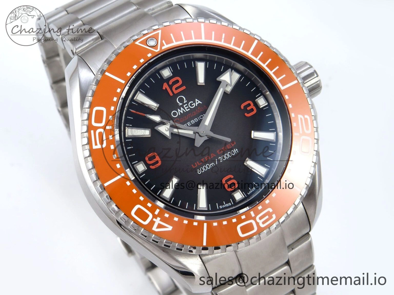 Elegant Seamaster 6000M Ultra Deep SS VRF 1:1 Best Edition Gray Dial Orange Bezel on SS Bracelet A8912 Super Clone 7687