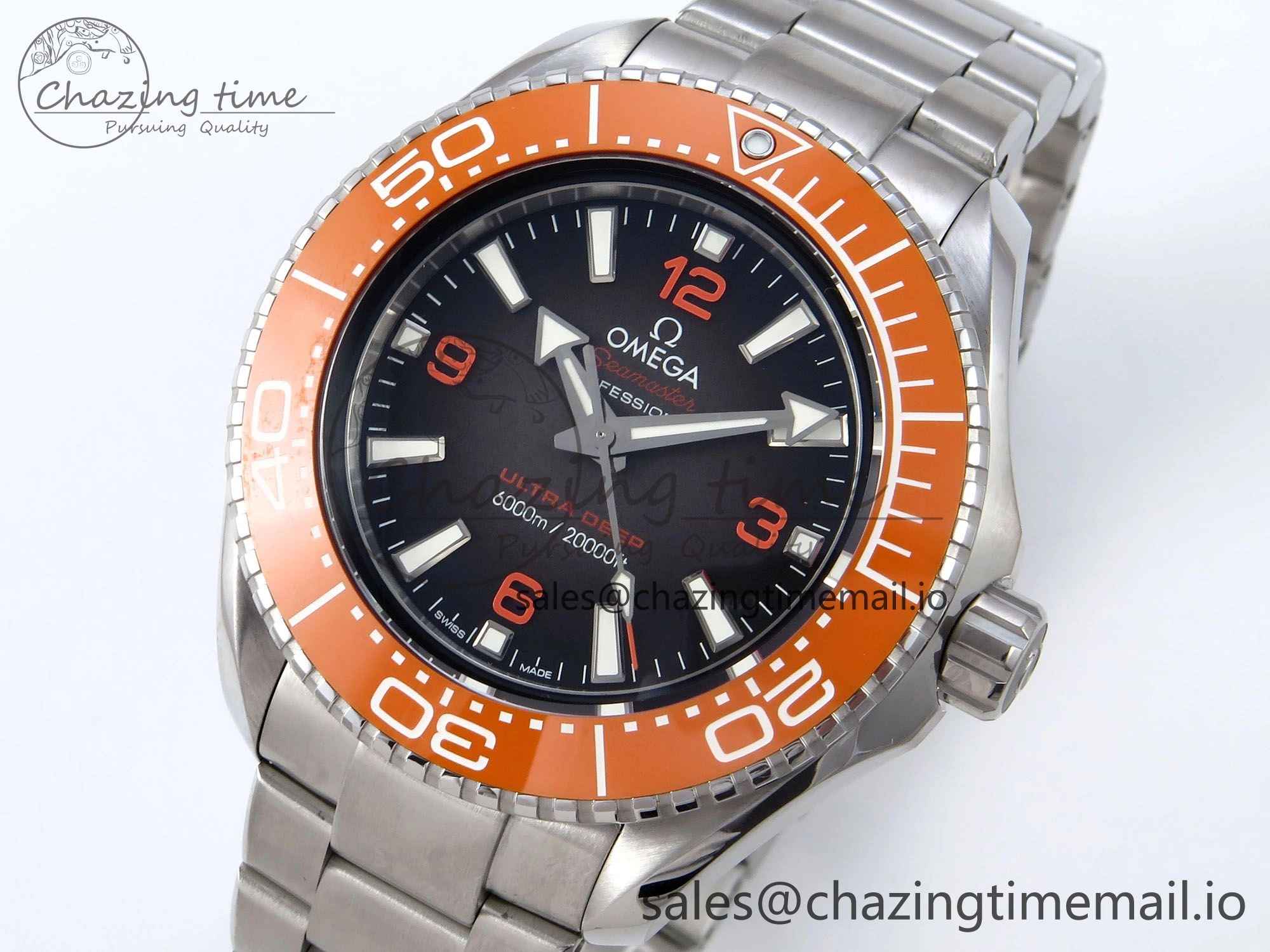 Elegant Seamaster 6000M Ultra Deep SS VRF 1:1 Best Edition Gray Dial Orange Bezel on SS Bracelet A8912 Super Clone 7687