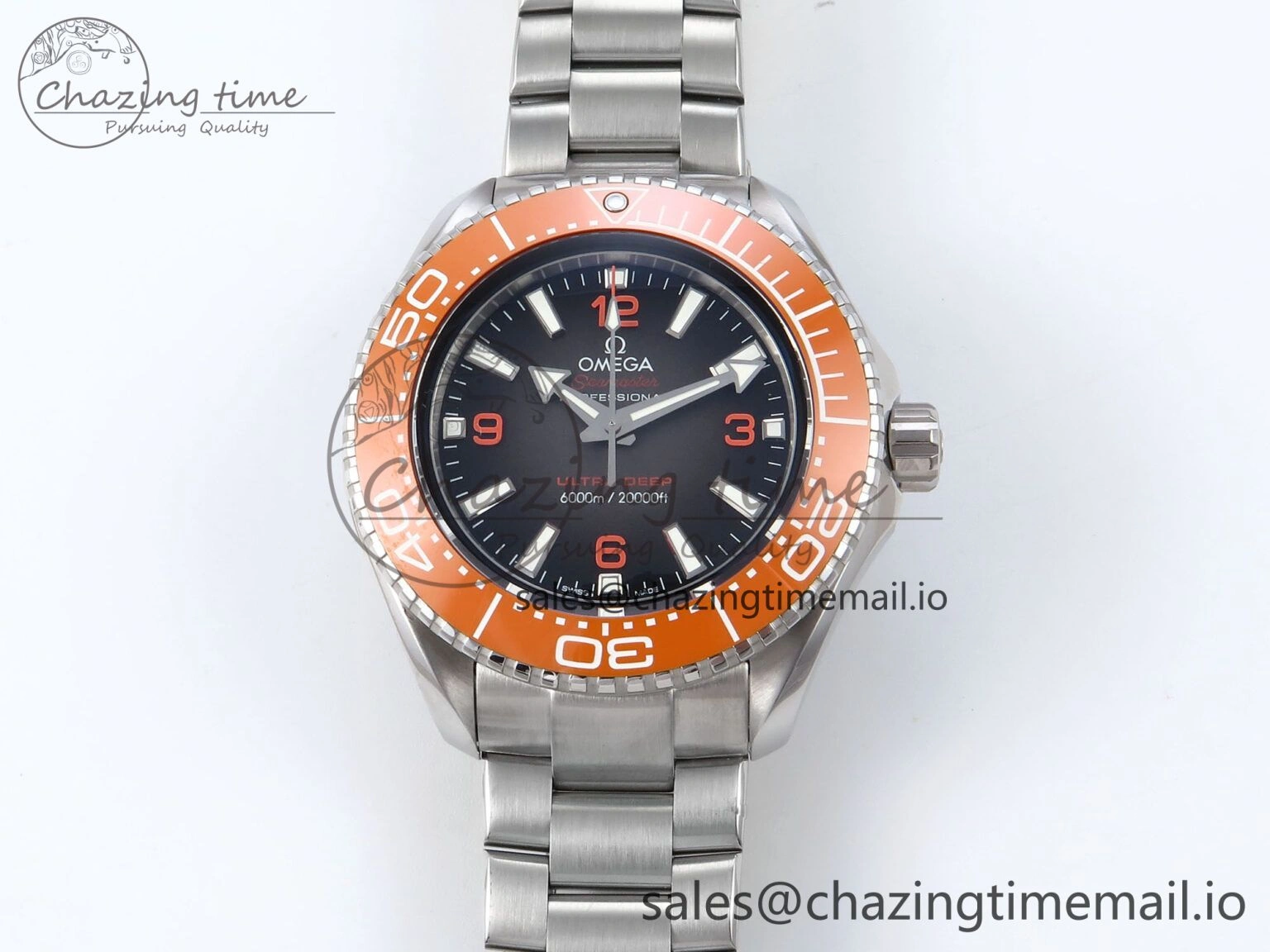 Elegant Seamaster 6000M Ultra Deep SS VRF 1:1 Best Edition Gray Dial Orange Bezel on SS Bracelet A8912 Super Clone 7687