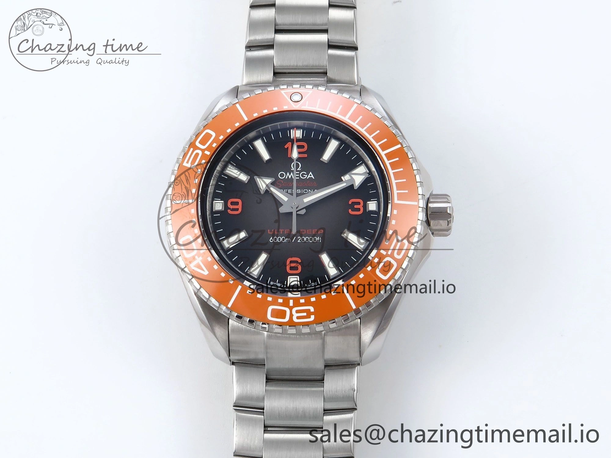 Elegant Seamaster 6000M Ultra Deep SS VRF 1:1 Best Edition Gray Dial Orange Bezel on SS Bracelet A8912 Super Clone 7687