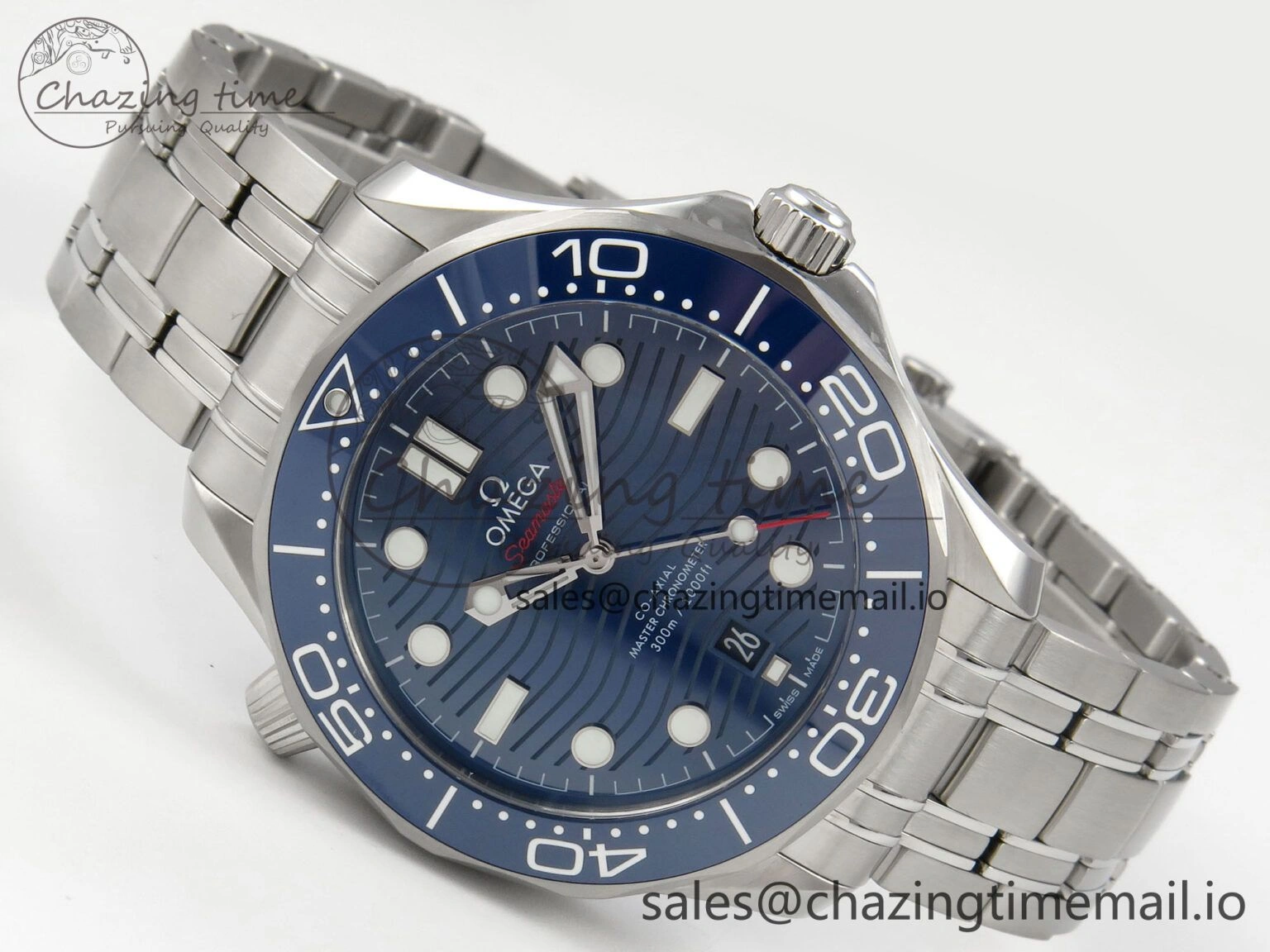 SmoothTexture Seamaster Diver 300M Black Ceramic Bezel V4 VSF 1:1 Best Edition Blue Dial On SS Bracelet Super Clone Asian 7655