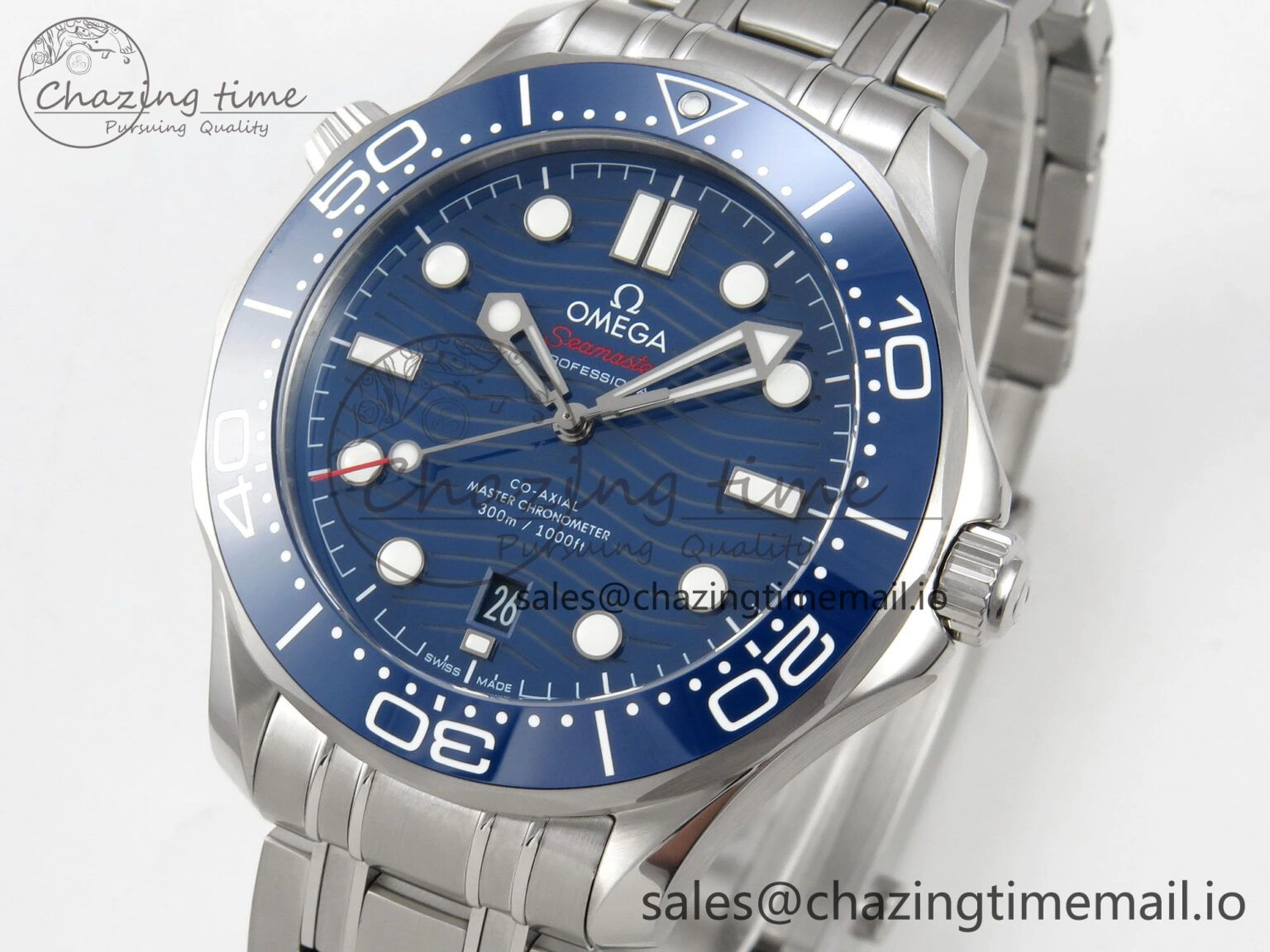 SmoothTexture Seamaster Diver 300M Black Ceramic Bezel V4 VSF 1:1 Best Edition Blue Dial On SS Bracelet Super Clone Asian 7655