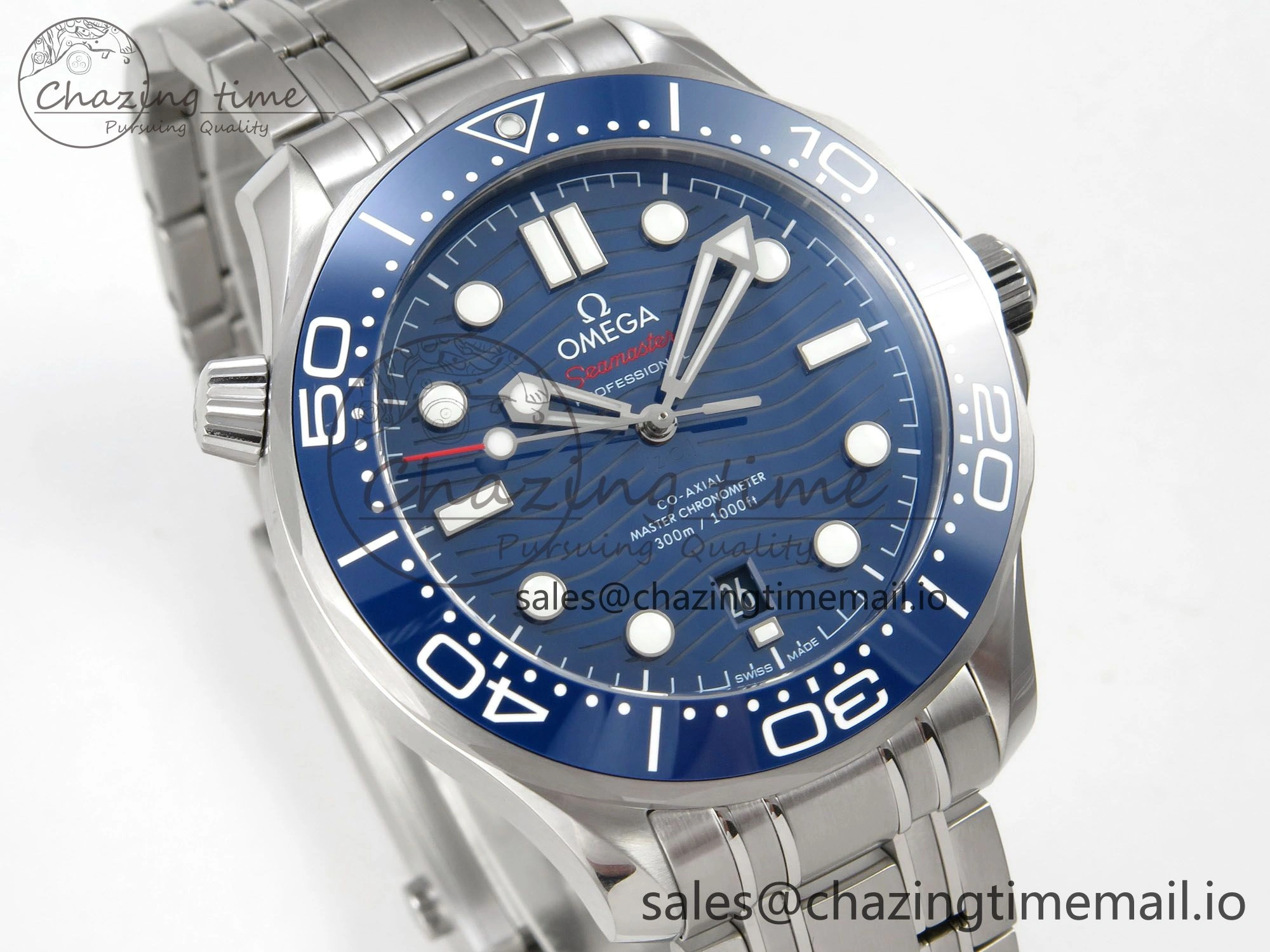 SmoothTexture Seamaster Diver 300M Black Ceramic Bezel V4 VSF 1:1 Best Edition Blue Dial On SS Bracelet Super Clone Asian 7655