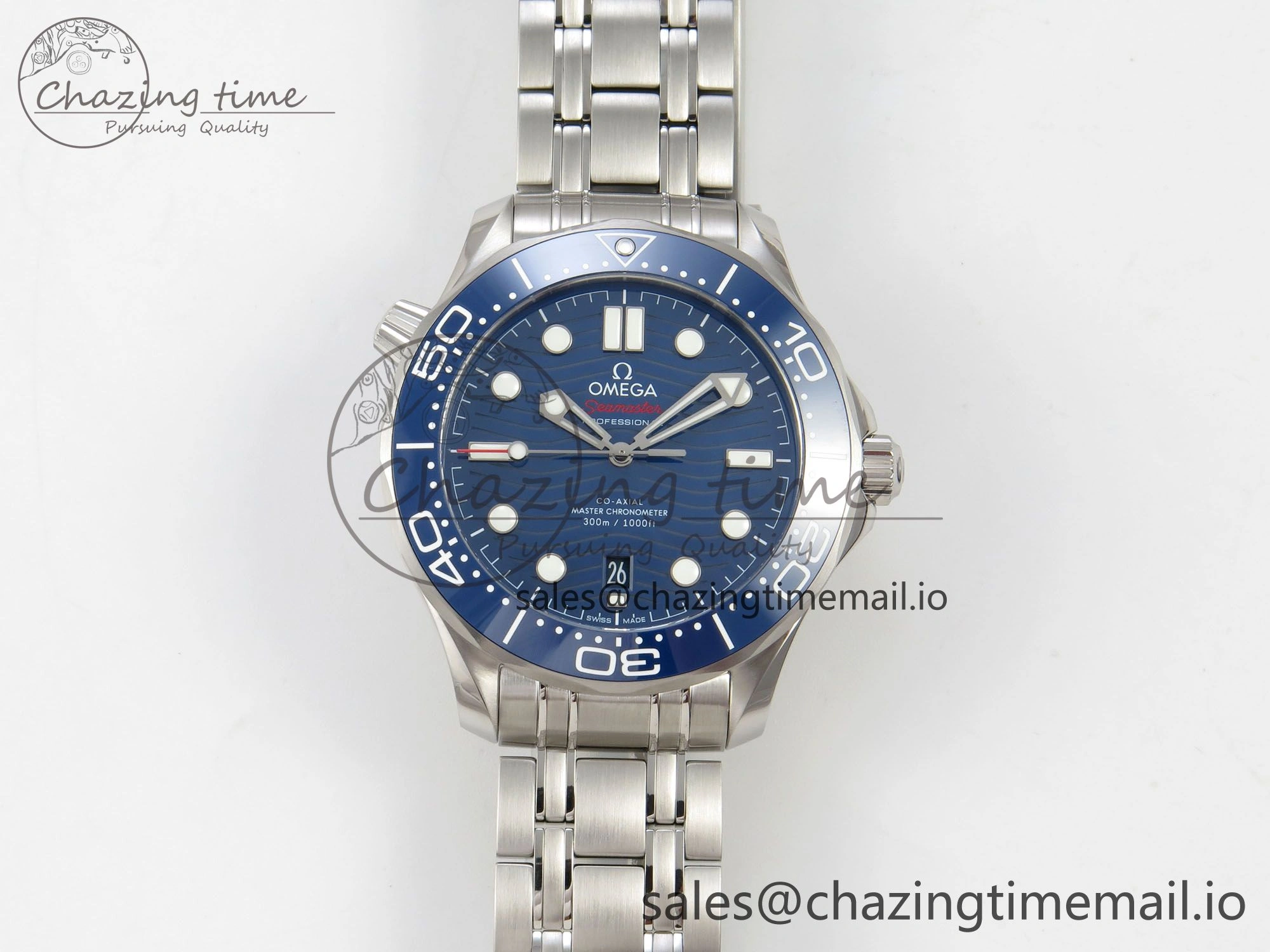 SmoothTexture Seamaster Diver 300M Black Ceramic Bezel V4 VSF 1:1 Best Edition Blue Dial On SS Bracelet Super Clone Asian 7655