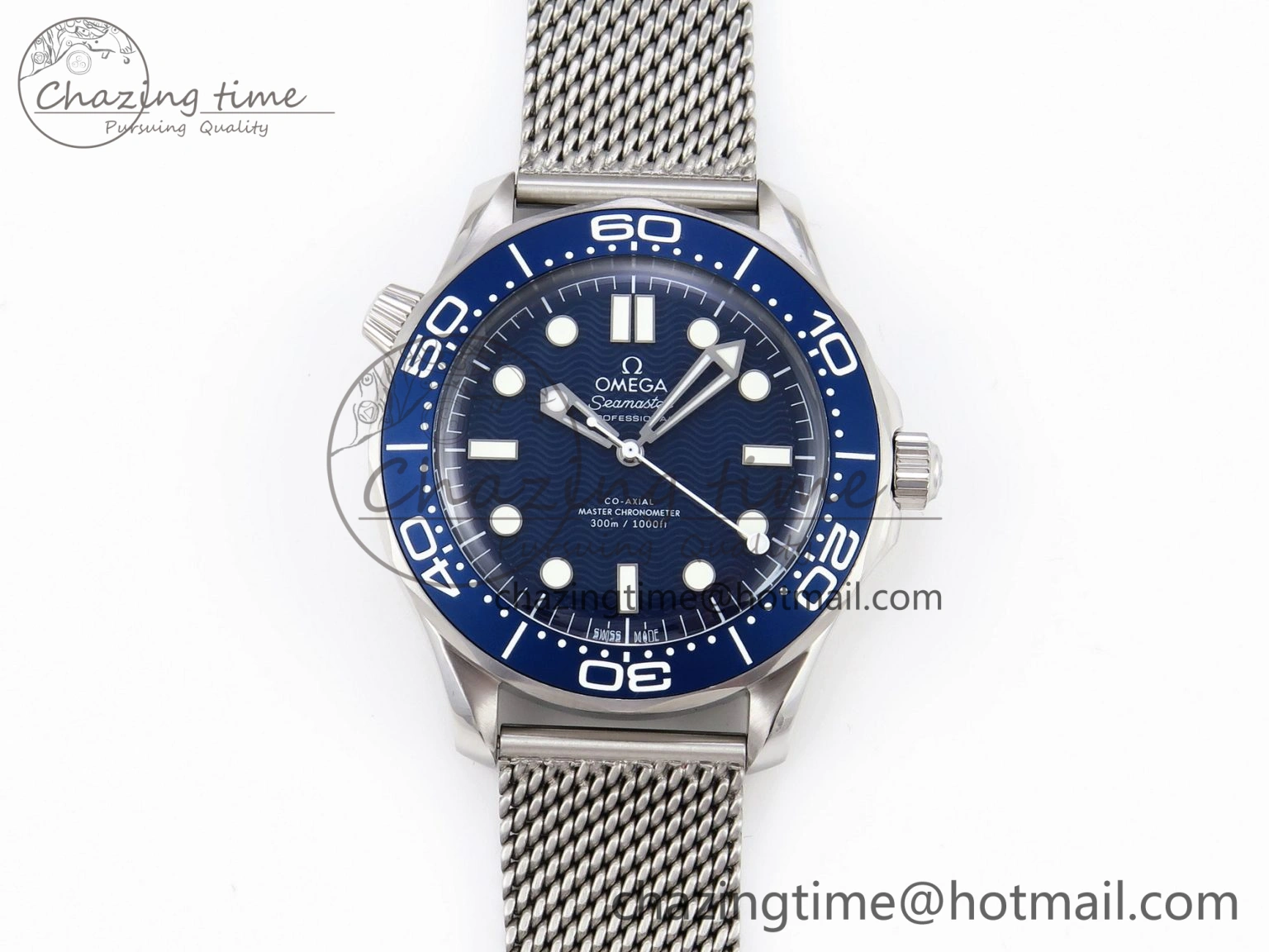 Comfortable Seamaster Diver 300M James Bond 007 60th Anniversary VSF 1:1 Best Edition  Blue Dial on Mesh Bracelet A 7782