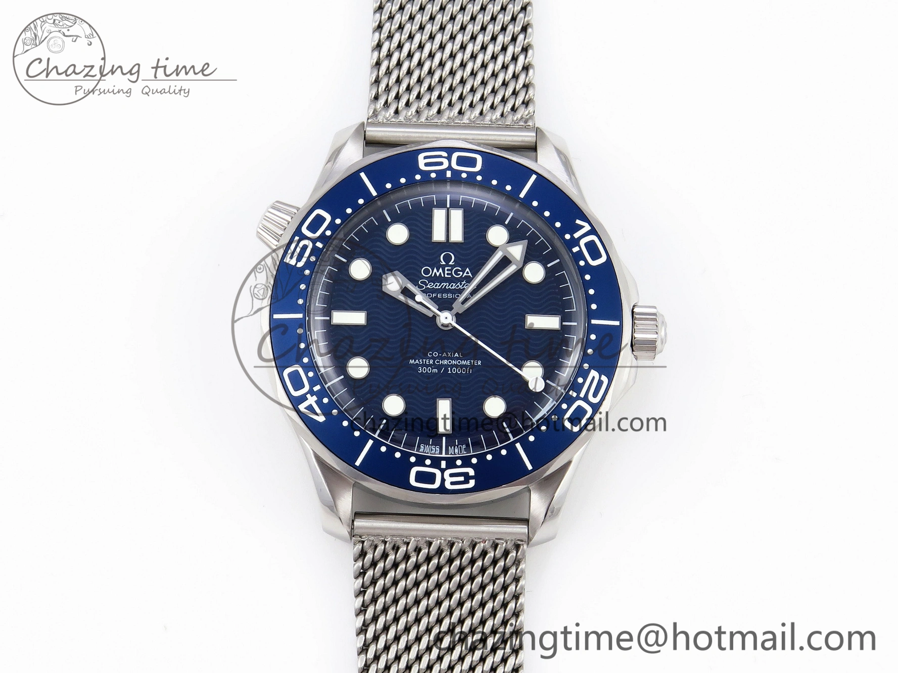 Comfortable Seamaster Diver 300M James Bond 007 60th Anniversary VSF 1:1 Best Edition  Blue Dial on Mesh Bracelet A 7782