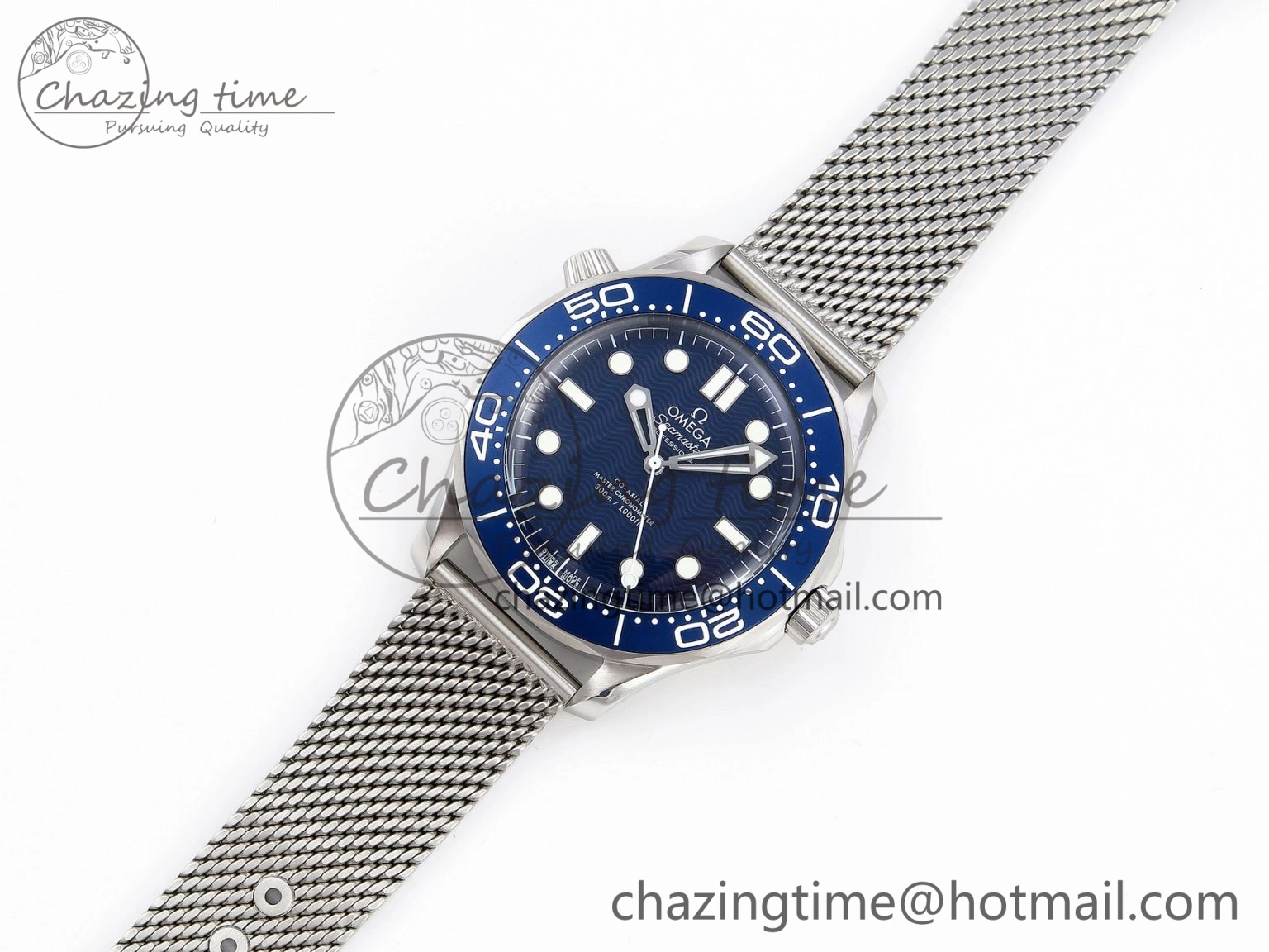 Comfortable Seamaster Diver 300M James Bond 007 60th Anniversary VSF 1:1 Best Edition  Blue Dial on Mesh Bracelet A 7782