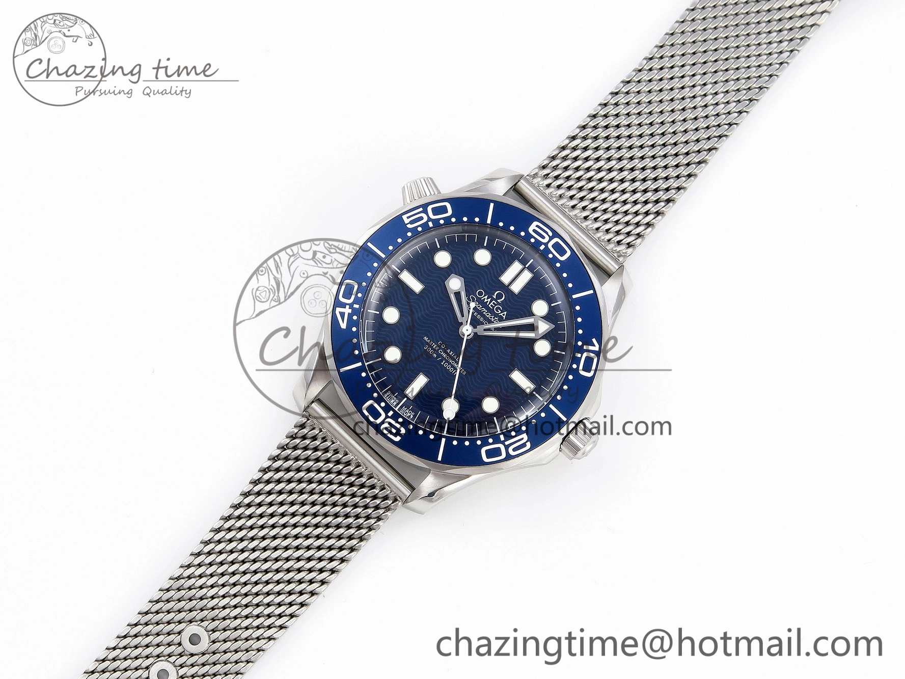 Comfortable Seamaster Diver 300M James Bond 007 60th Anniversary VSF 1:1 Best Edition  Blue Dial on Mesh Bracelet A 7782
