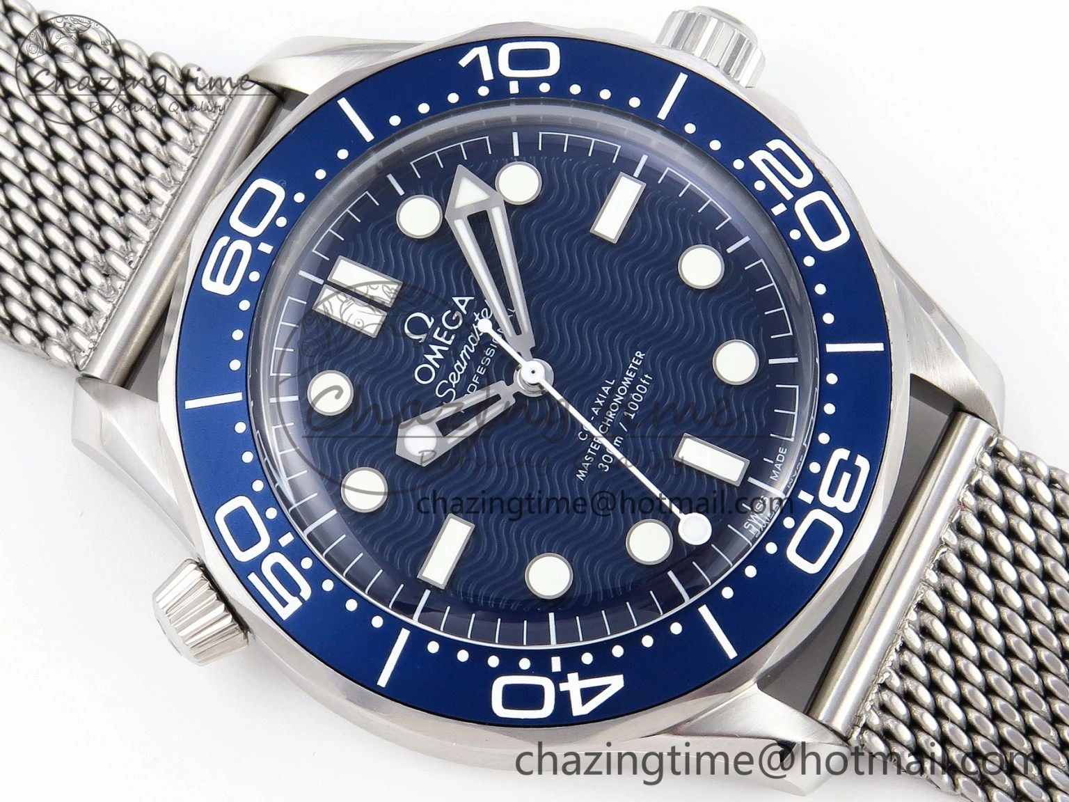 Comfortable Seamaster Diver 300M James Bond 007 60th Anniversary VSF 1:1 Best Edition  Blue Dial on Mesh Bracelet A 7782