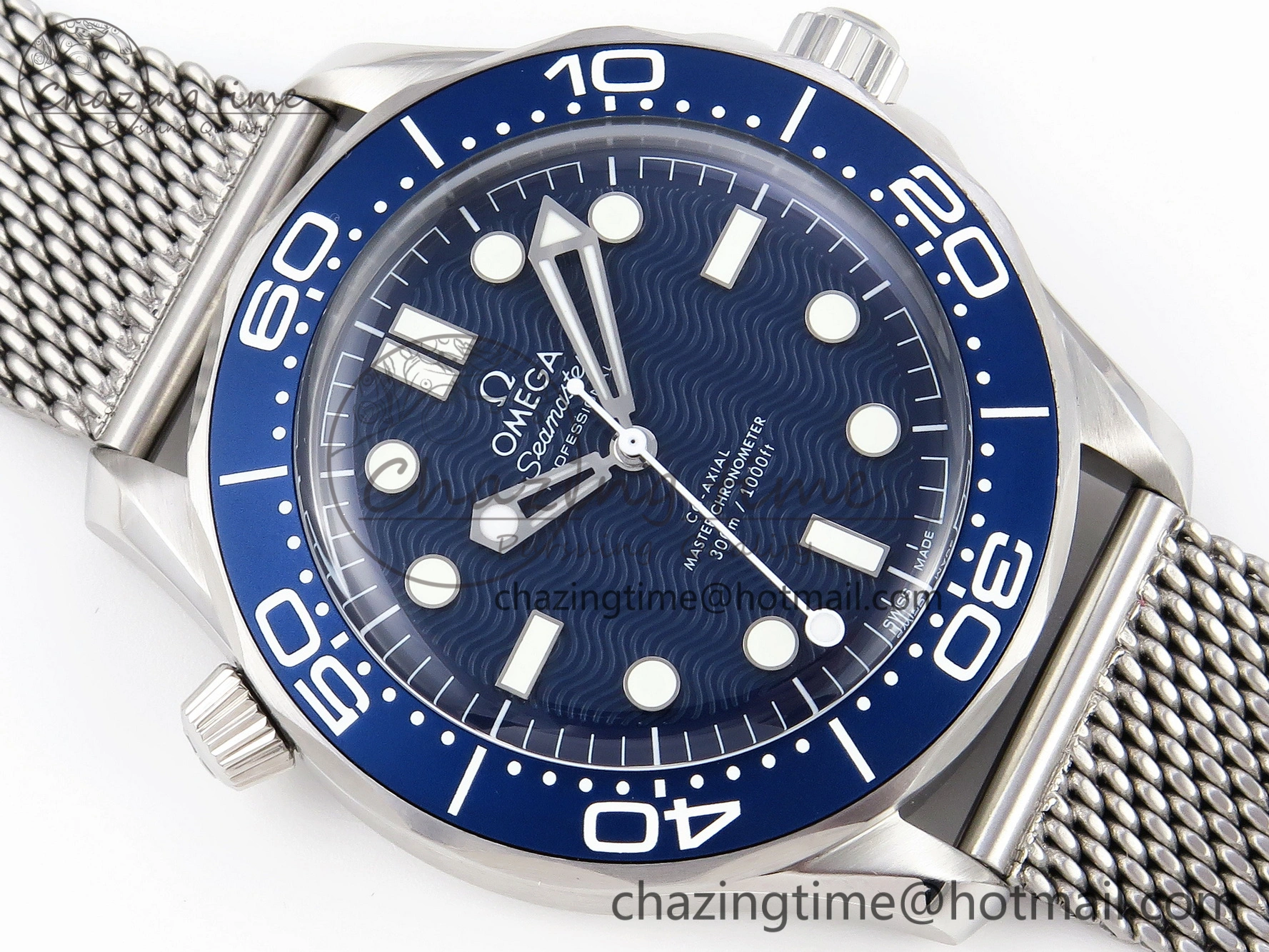 Comfortable Seamaster Diver 300M James Bond 007 60th Anniversary VSF 1:1 Best Edition  Blue Dial on Mesh Bracelet A 7782