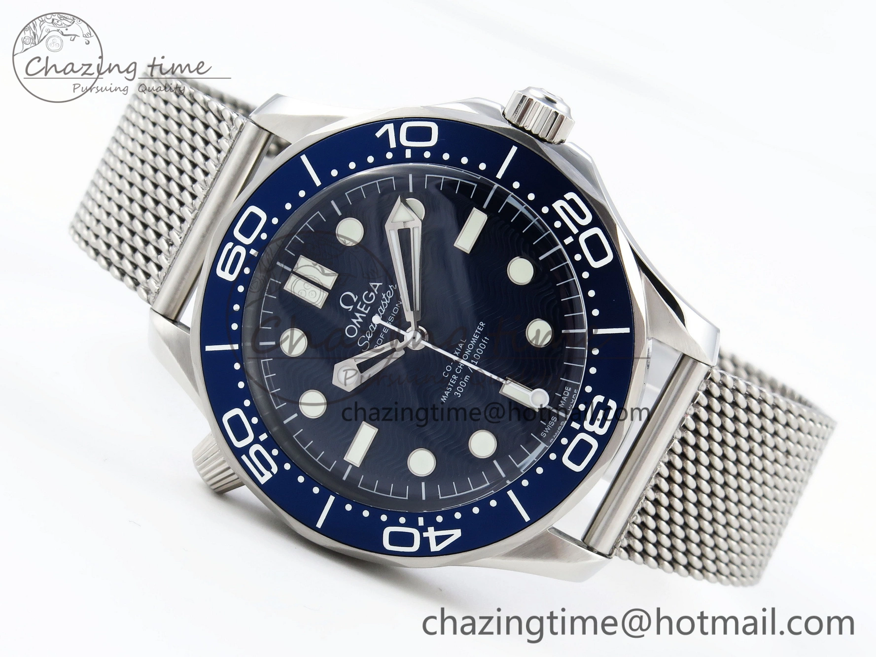 Comfortable Seamaster Diver 300M James Bond 007 60th Anniversary VSF 1:1 Best Edition  Blue Dial on Mesh Bracelet A 7782