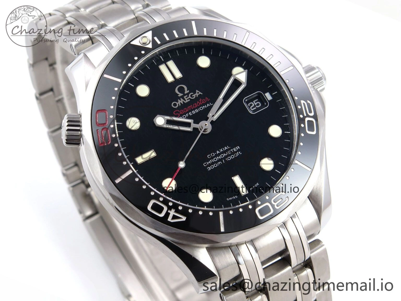 Seamaster Diver 300M OMF 1:1 Best Edition Black Ceramic Black 007 Dial on SS Bracelet A FreshLook 7707