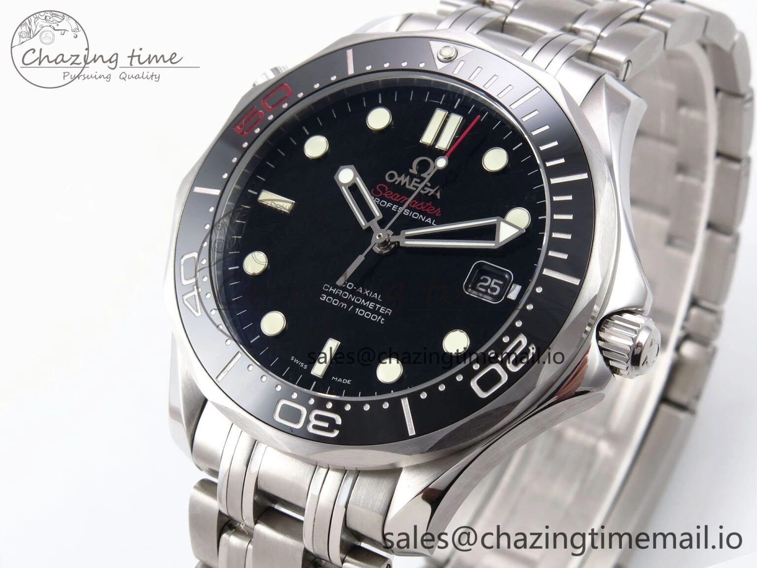 Seamaster Diver 300M OMF 1:1 Best Edition Black Ceramic Black 007 Dial on SS Bracelet A FreshLook 7707