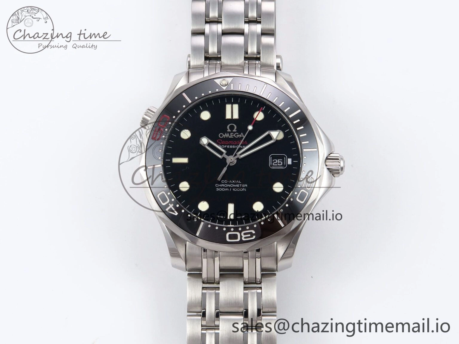 Seamaster Diver 300M OMF 1:1 Best Edition Black Ceramic Black 007 Dial on SS Bracelet A FreshLook 7707
