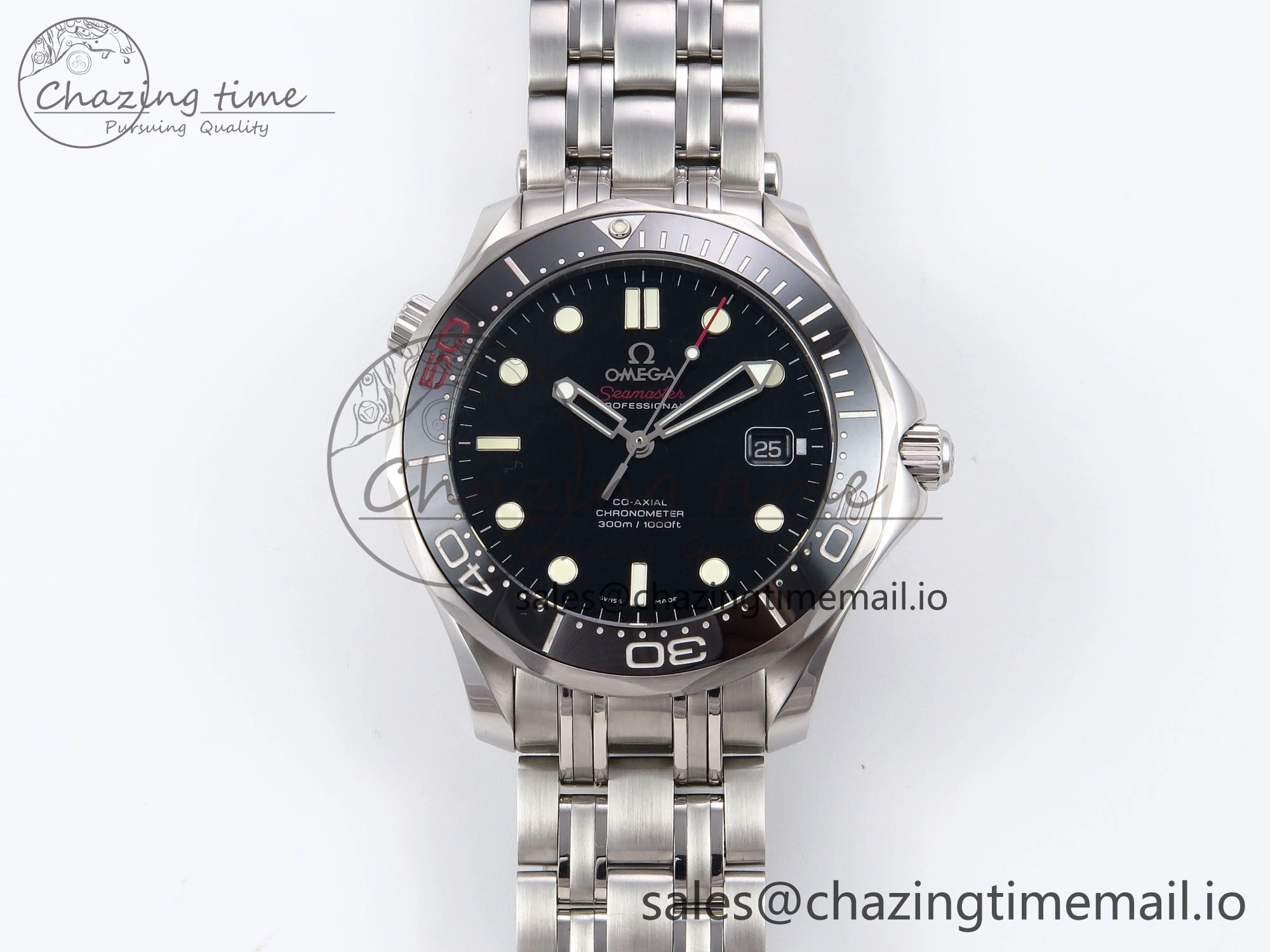 Seamaster Diver 300M OMF 1:1 Best Edition Black Ceramic Black 007 Dial on SS Bracelet A FreshLook 7707
