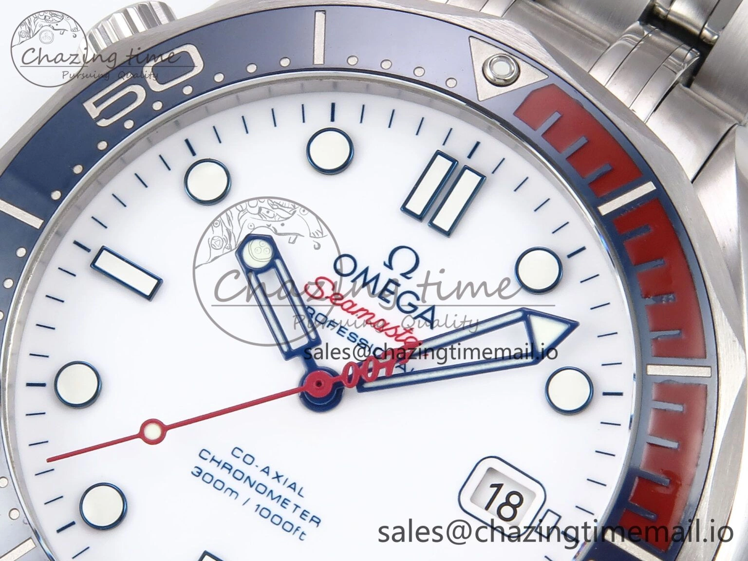 Seamaster Diver 300M OMF 1:1 Best Edition Blue Red Ceramic White Dial on SS Bracelet A SmoothTexture 7705