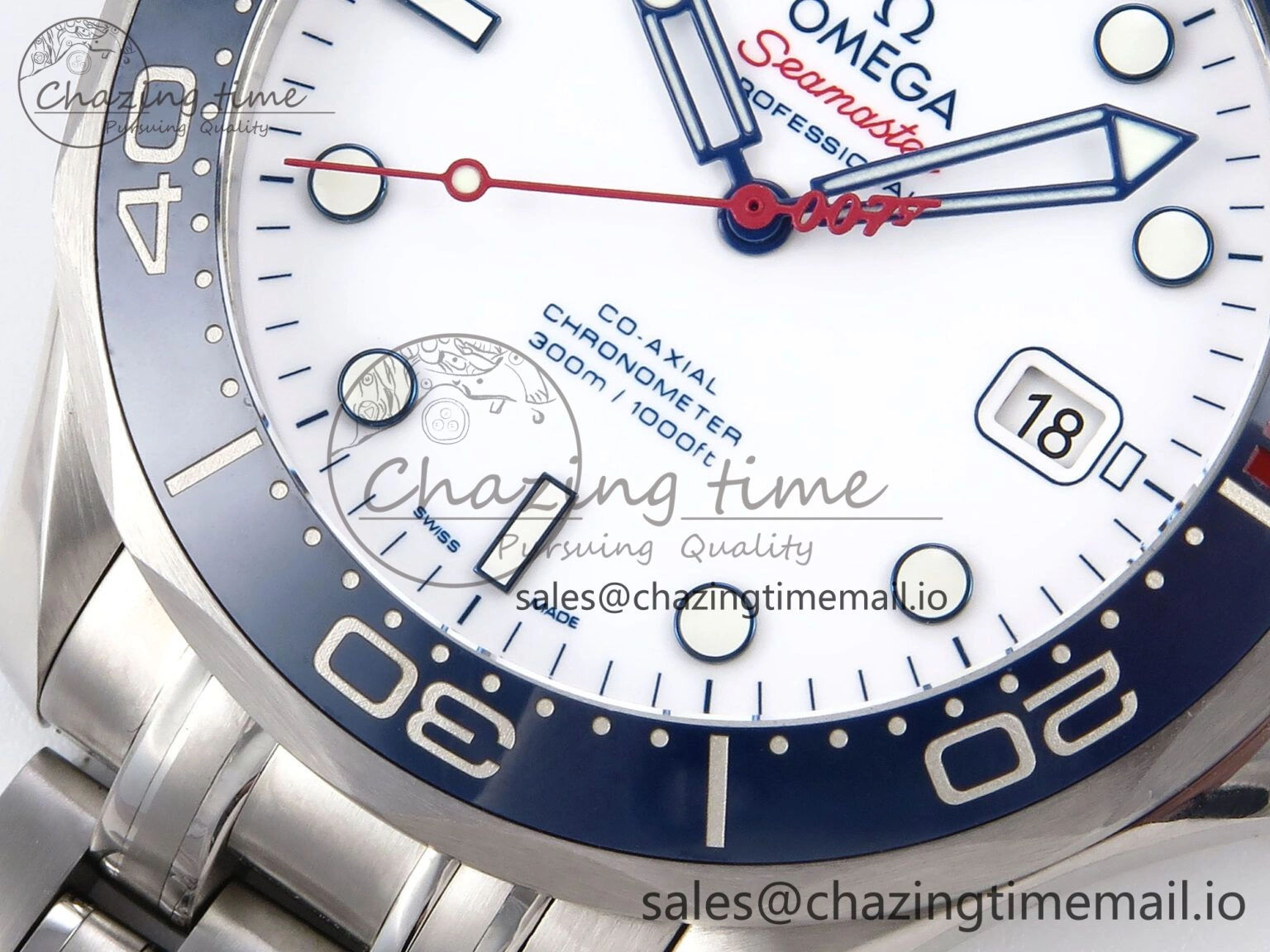 Seamaster Diver 300M OMF 1:1 Best Edition Blue Red Ceramic White Dial on SS Bracelet A SmoothTexture 7705