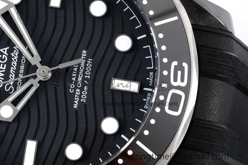 Seamaster Diver 300M ORF 1:1 Best Edition Black Ceramic  TI Black Dial on Black Rubber Strap A FlexibleFit 7793