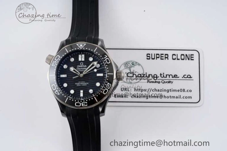 Seamaster Diver 300M ORF 1:1 Best Edition Black Ceramic  TI Black Dial on Black Rubber Strap A FlexibleFit 7793