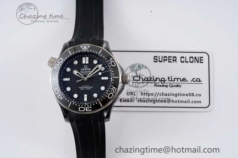 Seamaster Diver 300M ORF 1:1 Best Edition Black Ceramic  TI Black Dial on Black Rubber Strap A FlexibleFit 7793