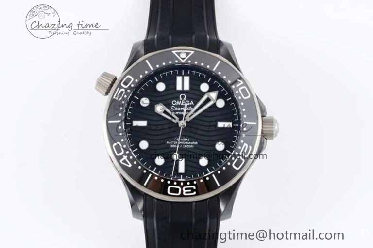 Seamaster Diver 300M ORF 1:1 Best Edition Black Ceramic  TI Black Dial on Black Rubber Strap A FlexibleFit 7793