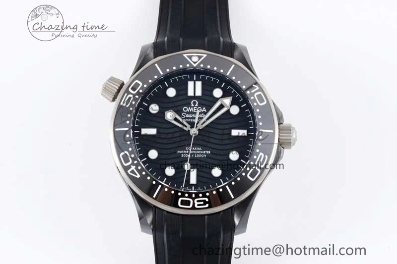 Seamaster Diver 300M ORF 1:1 Best Edition Black Ceramic  TI Black Dial on Black Rubber Strap A FlexibleFit 7793