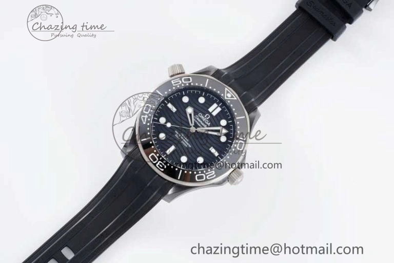 Seamaster Diver 300M ORF 1:1 Best Edition Black Ceramic  TI Black Dial on Black Rubber Strap A FlexibleFit 7793