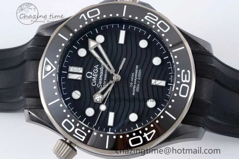Seamaster Diver 300M ORF 1:1 Best Edition Black Ceramic  TI Black Dial on Black Rubber Strap A FlexibleFit 7793