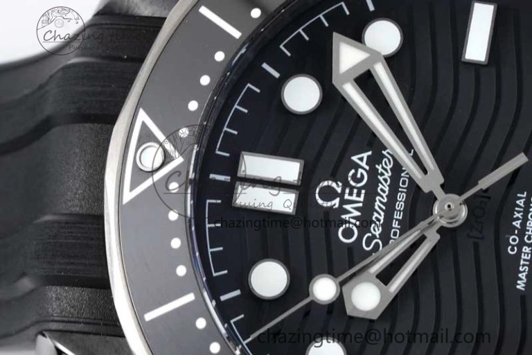 Seamaster Diver 300M ORF 1:1 Best Edition Black Ceramic  TI Black Dial on Black Rubber Strap A FlexibleFit 7793
