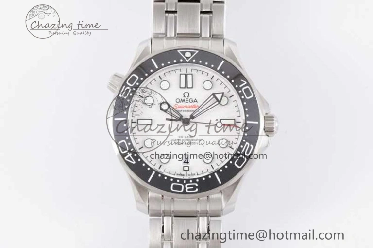 Durable Seamaster Diver 300M SS Black Ceramic Bezel JVSF 1:1 Best Edition White Dial on SS Bracelet A 7789