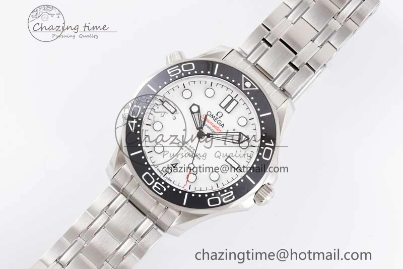 Durable Seamaster Diver 300M SS Black Ceramic Bezel JVSF 1:1 Best Edition White Dial on SS Bracelet A 7789