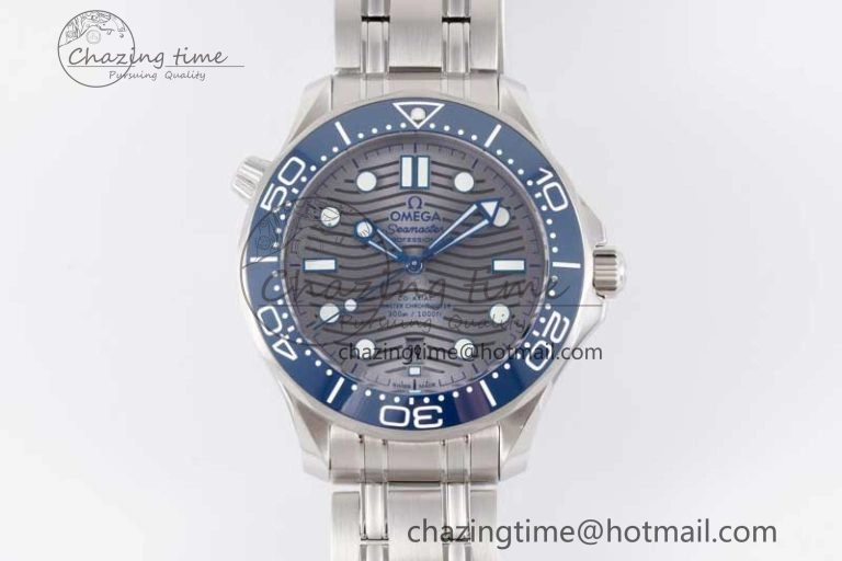 ZipUp Seamaster Diver 300M SS Blue Ceramic Bezel JVSF 1:1 Best Edition Gray Dial on SS Bracelet A 7790