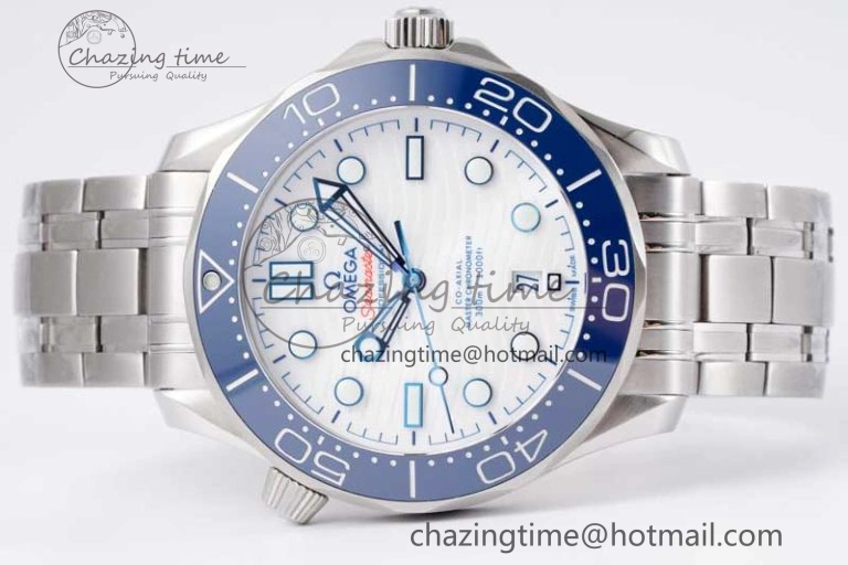 Seamaster Diver 300M SS Blue Ceramic Bezel JVSF 1:1 Best Edition White Dial on SS Bracelet A Classic 7791