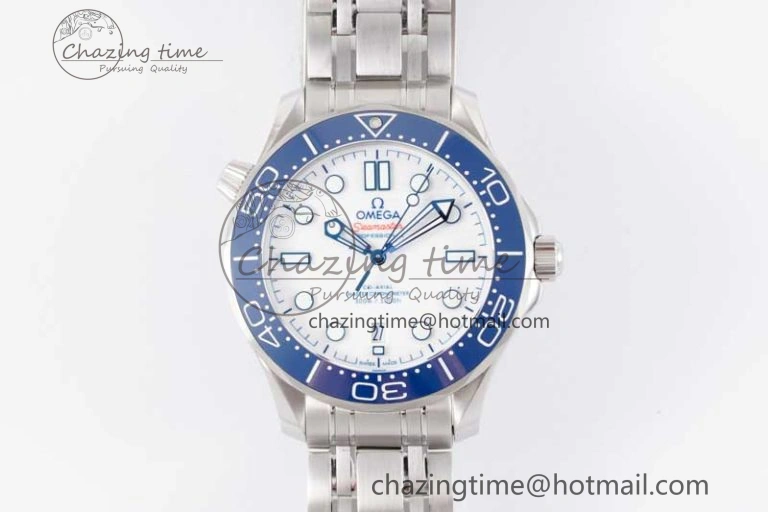 Seamaster Diver 300M SS Blue Ceramic Bezel JVSF 1:1 Best Edition White Dial on SS Bracelet A Classic 7791