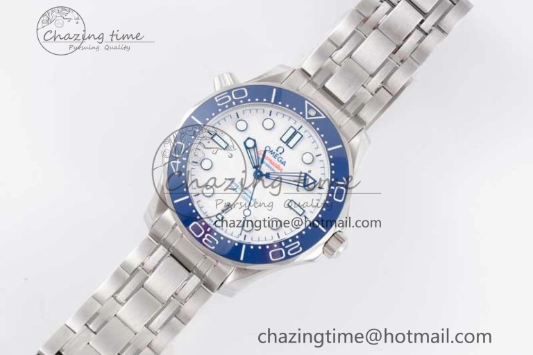 Seamaster Diver 300M SS Blue Ceramic Bezel JVSF 1:1 Best Edition White Dial on SS Bracelet A Classic 7791