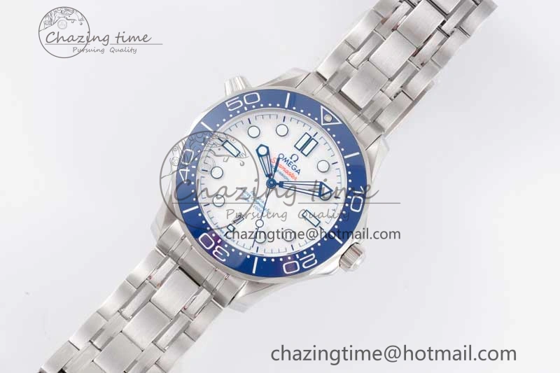 Seamaster Diver 300M SS Blue Ceramic Bezel JVSF 1:1 Best Edition White Dial on SS Bracelet A Classic 7791