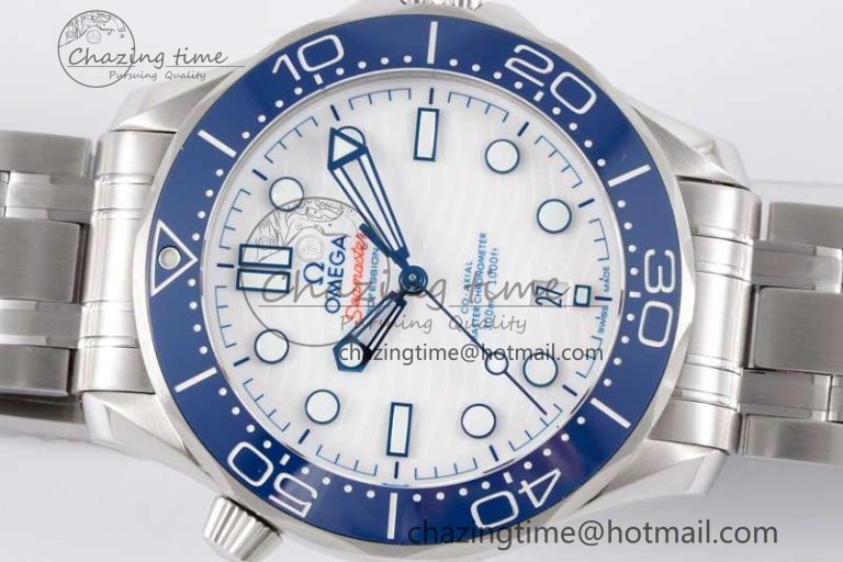Seamaster Diver 300M SS Blue Ceramic Bezel JVSF 1:1 Best Edition White Dial on SS Bracelet A Classic 7791