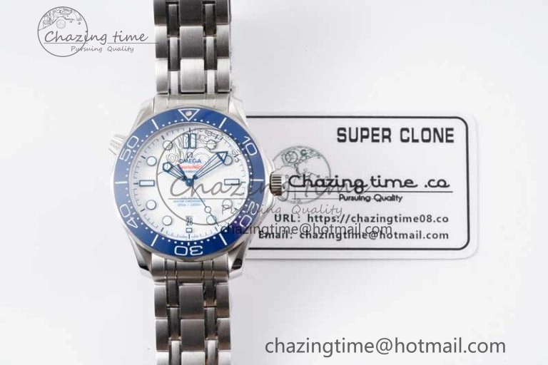 Seamaster Diver 300M SS Blue Ceramic Bezel JVSF 1:1 Best Edition White Dial on SS Bracelet A Classic 7791