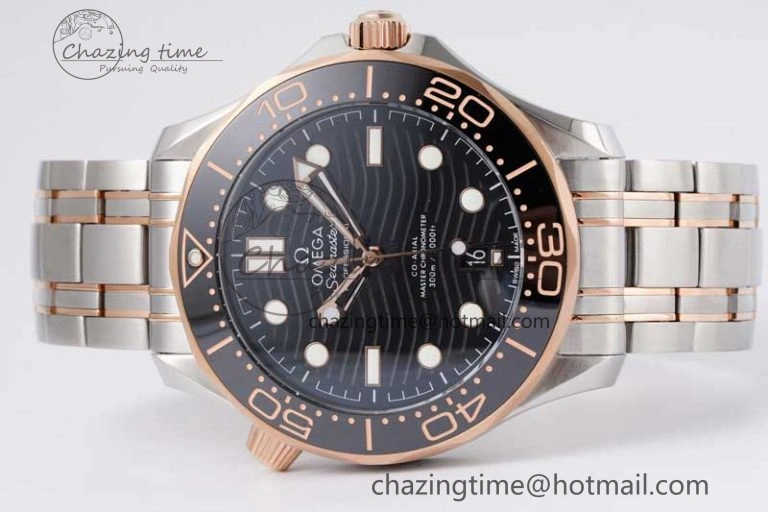 EyeCatching Seamaster Diver 300M SS RG Black Ceramic Bezel JVSF 1:1 Best Edition Black Dial on SS RG Bracelet A 7786