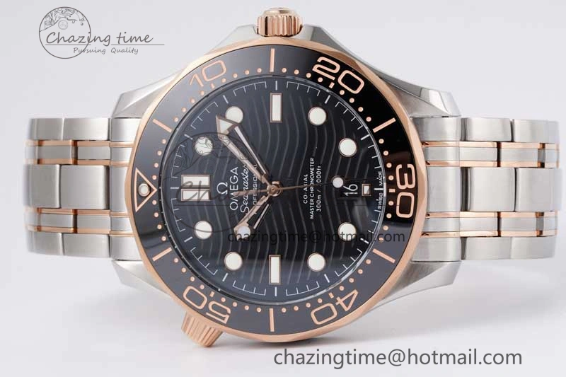 EyeCatching Seamaster Diver 300M SS RG Black Ceramic Bezel JVSF 1:1 Best Edition Black Dial on SS RG Bracelet A 7786