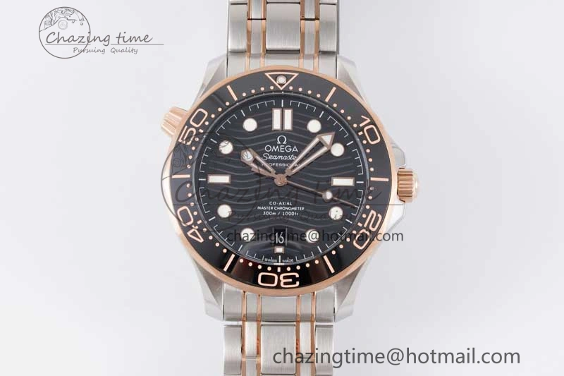 EyeCatching Seamaster Diver 300M SS RG Black Ceramic Bezel JVSF 1:1 Best Edition Black Dial on SS RG Bracelet A 7786