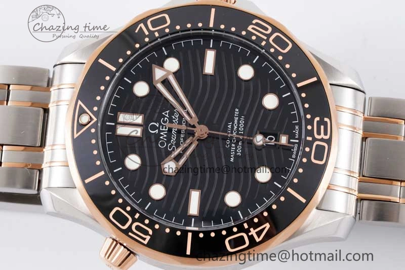 EyeCatching Seamaster Diver 300M SS RG Black Ceramic Bezel JVSF 1:1 Best Edition Black Dial on SS RG Bracelet A 7786