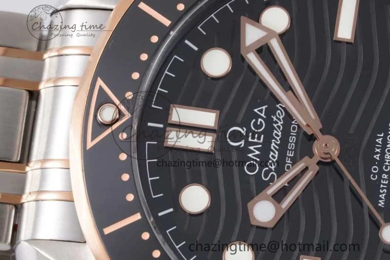 EyeCatching Seamaster Diver 300M SS RG Black Ceramic Bezel JVSF 1:1 Best Edition Black Dial on SS RG Bracelet A 7786