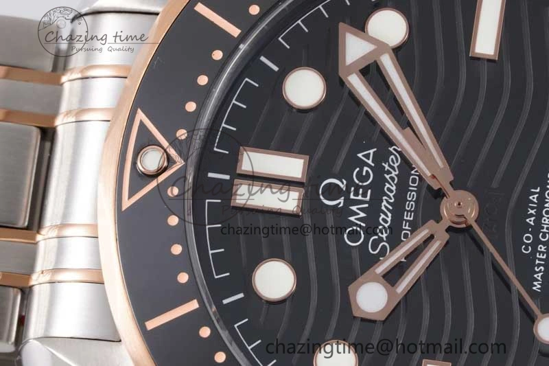 EyeCatching Seamaster Diver 300M SS RG Black Ceramic Bezel JVSF 1:1 Best Edition Black Dial on SS RG Bracelet A 7786
