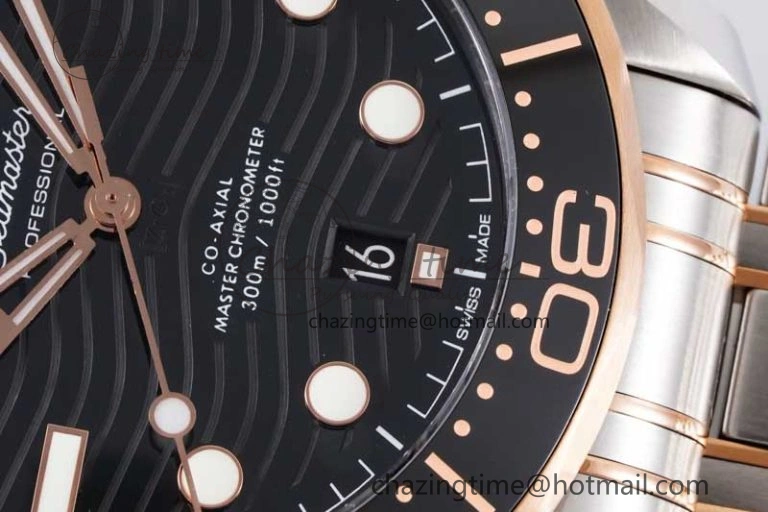 EyeCatching Seamaster Diver 300M SS RG Black Ceramic Bezel JVSF 1:1 Best Edition Black Dial on SS RG Bracelet A 7786