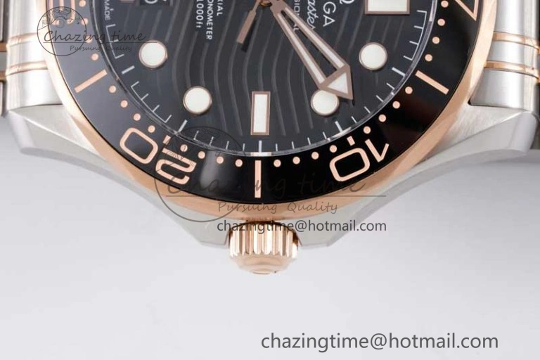EyeCatching Seamaster Diver 300M SS RG Black Ceramic Bezel JVSF 1:1 Best Edition Black Dial on SS RG Bracelet A 7786